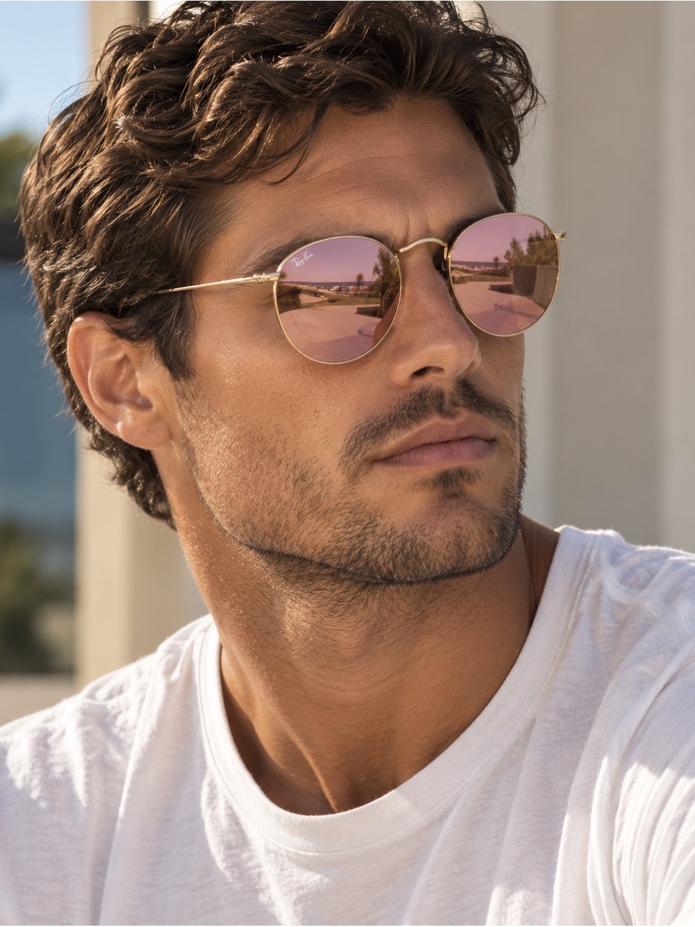 LIKE NEW Ray Ban Round Sunglasses Copper Mirror Gold Frame